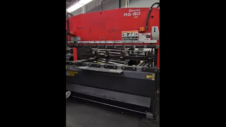 Amada-88 Tons x 8' Used Amada CNC Hydraulic Press Brake with Amada CNC Control (Guaranteed Machine), Mdl. RG-80, Amada NC9- EX II CNC Back Gauge (3 Axis), Made In Japan, Manual Pneumatic Adjustable Fingers, Ram Die Clamps, #A7584-01