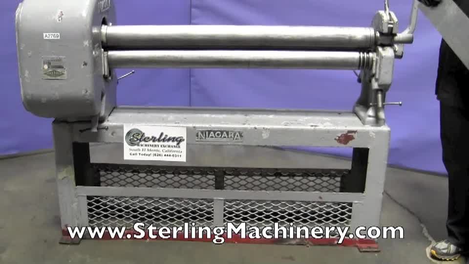 Niagara-12 Ga. x 4\' Used Niagara Initial Pinch MANUAL POWER HAND Sheet Metal Plate Roll, Mdl. 351, Manual Drop End, Front Operated Manual Rear Roll Adjustment, Rear Roll Manual Adjustment, Manual Turning Handle,  #A2769-01