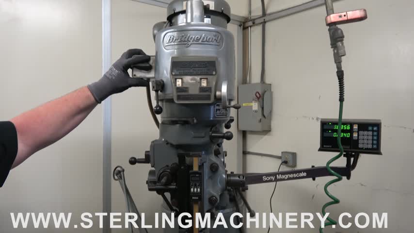 9" x 42" Used Bridgeport Variable Speed Vertical Milling Machine, Mdl. SERIES 1, SONY MILLMAN LH30-2 DRO, Mitutoyo Digital 2 Axis Readout (spindle), Universal Kwik-Switch Taper Spindle, Chrome Way, #A7269